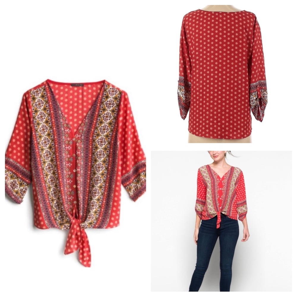 West Kei Talina Tie Front Blouse SZ XL